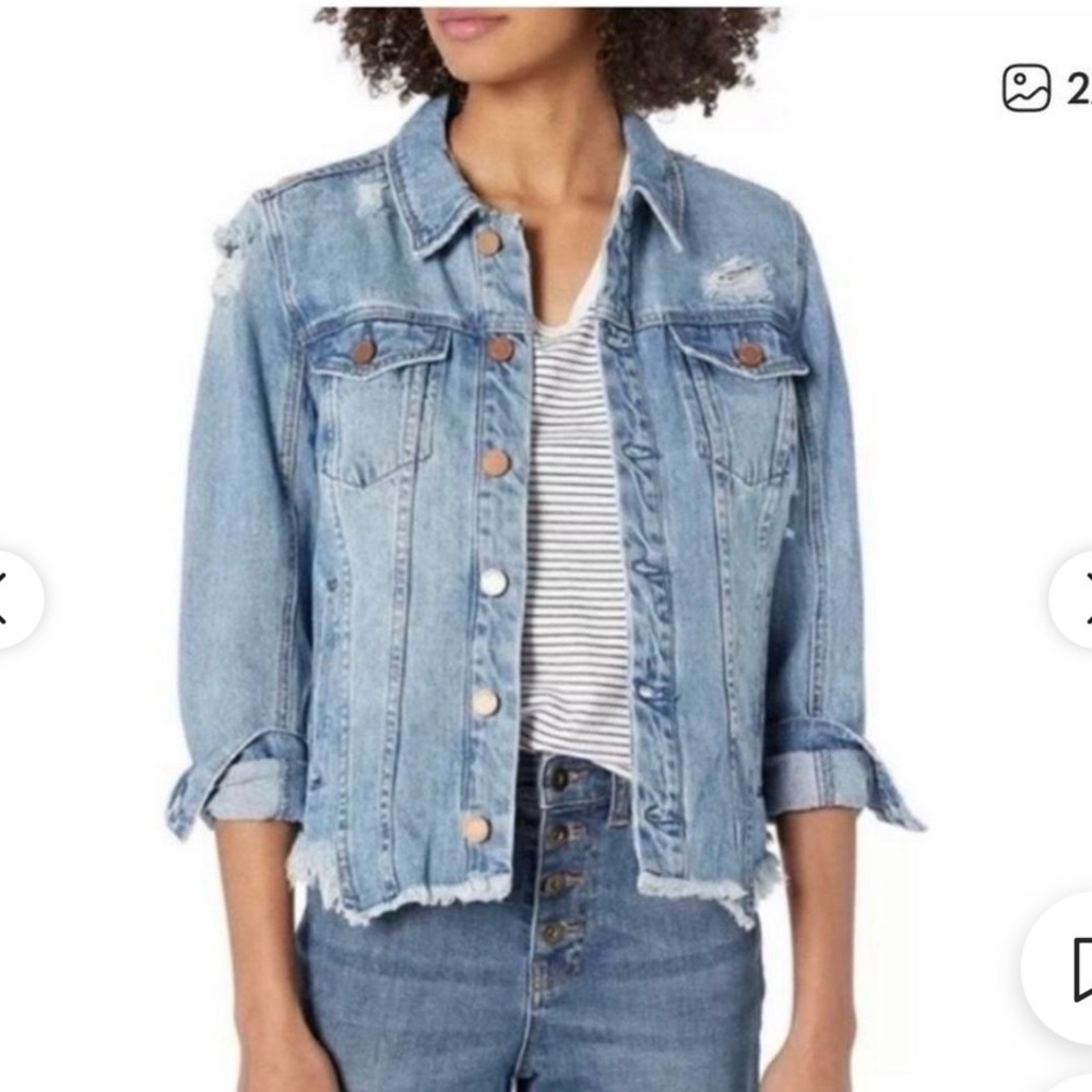 Blank NYC Distressed Denim Jacket light Wash Frayed Hem